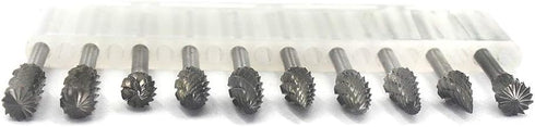 Carbide Burr Set - 10pcs Double Cut Solid Carbide Rotary Burrs, 3mm Shank for Woodworking and Metal Carving