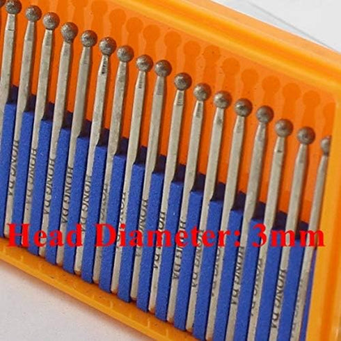 JINGLING Diamond Grinding Bits 3mm Spherical Head with 1/8 Inch Shank - Rotary Tools Pack of 30Pcs