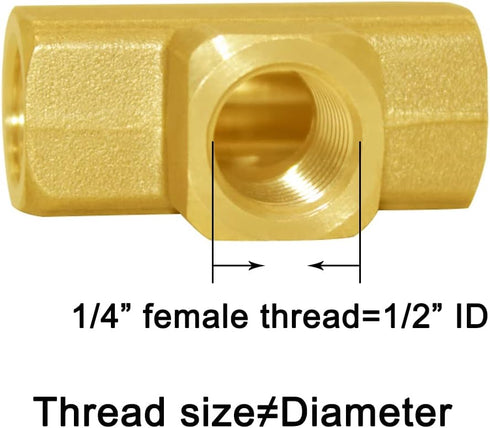 Joywayus Brass Pipe Fitting Barstock Tee, 3 Way 1/4" NPT Female Hose Fitting, Pack of 2