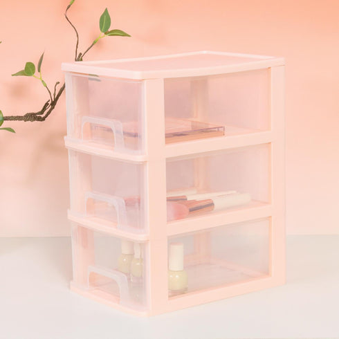 Desktop 3 Drawer Organizer - Pink Plastic Small Drawer Organizer for Office, Home, and Bathroom