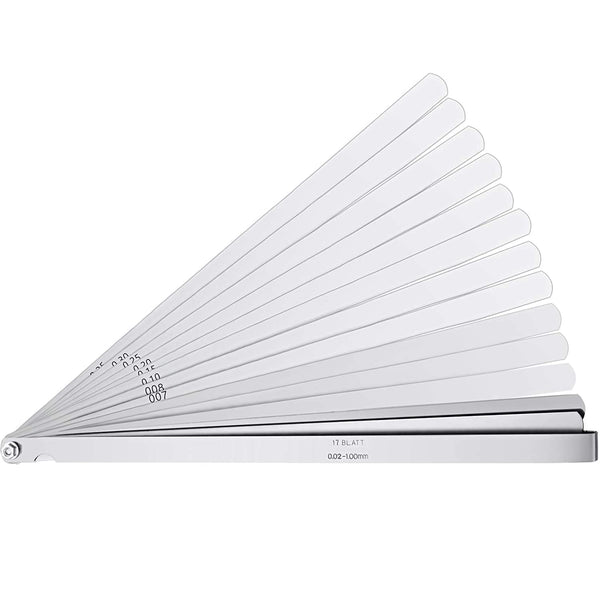 17 Blades Long Feeler Gauge, 0.02-1.00 mm Stainless Steel Dual Marked Measuring Tool