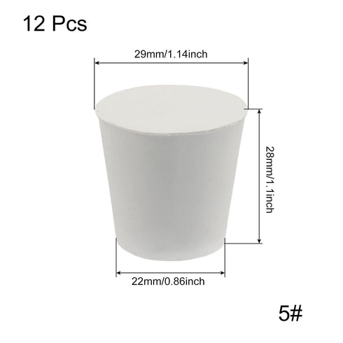 12 Pack Size 5# Solid Rubber Stoppers, Tapered Lab Seal Tube Stopper Plug, 29x22x28mm (White)