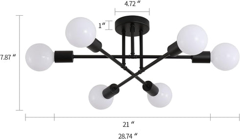Fixtures,6-Lights MEIXISUE Black Modern Sputnik Chandelier Ceiling Light Industrial Metal Semi Flush Mount Ceiling
