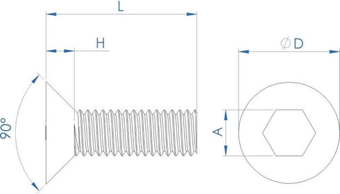 Fullerkreg 18-8 Stainless Steel Hex Drive Flat Head Screw M6 x 1 mm Thread, 25 mm Long, Packs of 25