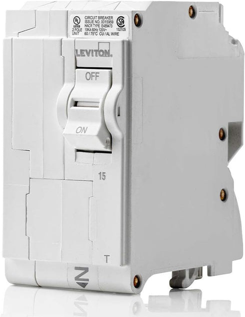 Leviton LB215-T 15A 2-Pole Standard Branch Circuit Breaker, Thermal Magnetic, 120/240 VAC, White