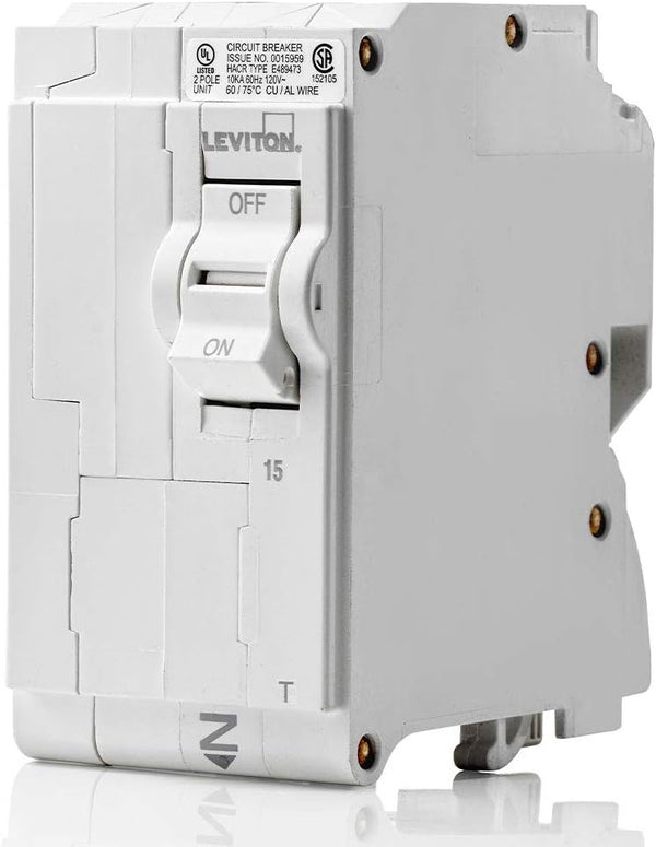 Leviton LB215-T 15A 2-Pole Standard Branch Circuit Breaker, Thermal Magnetic, 120/240 VAC, White