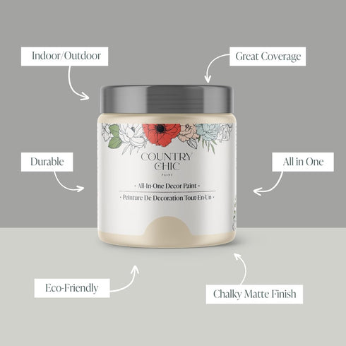 Country 8 oz (237 ml) Chic All-in-One Chalk Paint for Furniture, Cabinets, Home Decor, Eco-Friendly, Matte Finish