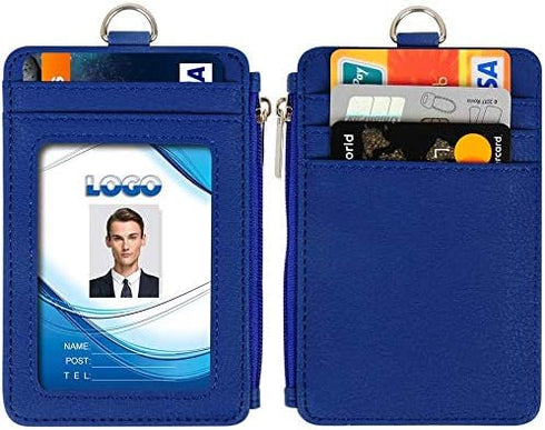 Badge Holder with Zipper - Life-Mate PU Leather ID Card Holder Wallet with 5 Card Slots and Zipper Pocket