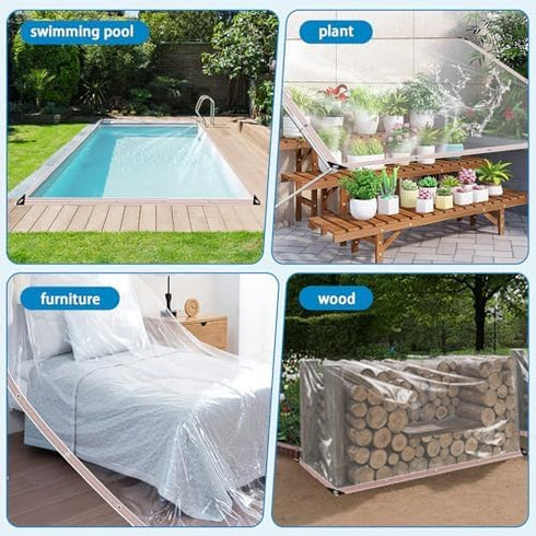 9x12FT,Clear Grommets,Transparent Clear Tarps Heavy Duty Waterproof Plastic Tarp with PVC Vinyl Tarpaulin