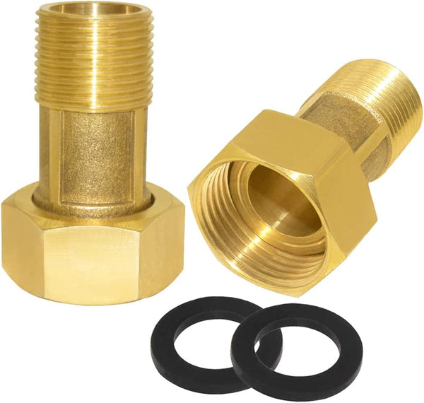 Joywayus Brass Water Meter Pipe Fitting - Hex Nipple 3/4” NPS Male x 1” NPS Female Threaded Connector (Pack of 2)