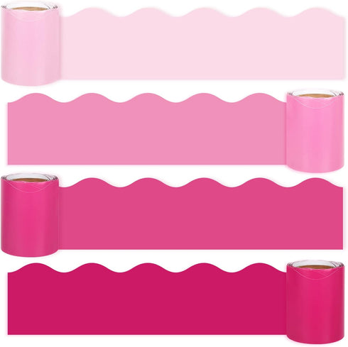Whaline 65.6ft Valentine's Day Bulletin Board Borders, 4 Rolls Pink Series Die-Cut Strips for School Office Chalkboard