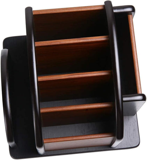Wooden Desk Organizer, Wood Desktop Storage Organizer for Office Supplies, Remote Control Caddy Holder (Desk