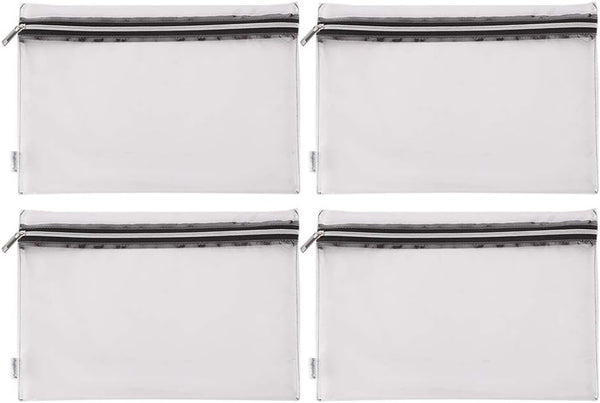 Clear Vinyl Zipper Multi-Purpose Waterproof Organizers, 4-Pack Toiletry Pouch Tool Bag