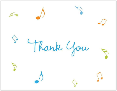 MyExpression.com 50 Pack Vibrant Music Notes Thank You Cards - in Blue, Green, and Orange
