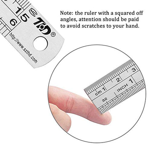 ZZTX Ruler Metal Straight Edge Ruler, Stainless Steel 6 Inch Ruler Set, 2 Pack