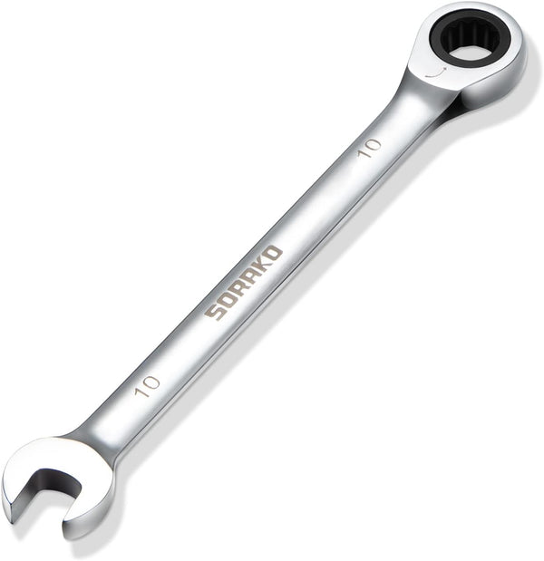 SORAKO 10mm Ratcheting Combination Wrench, Chrome Vanadium Steel Gear Wrench for Garage Tools