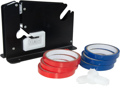 Steel Tape Bag Sealer with Trimmer, 6 Rolls of Tape, Heavy Duty Dispenser for Ground Meat, Fruit, Greens