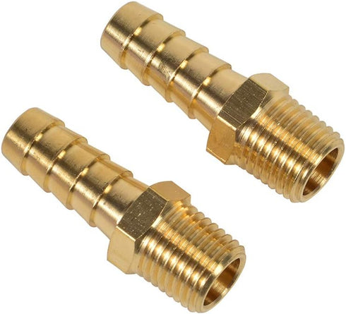 2 Pack Brass Hose Fitting Adapter - 3/8" Barb x 1/4" NPT Male Pipe for Plumbing