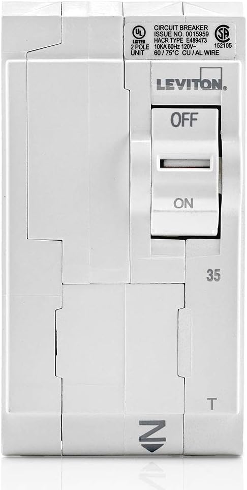 Leviton LB235-T 35A 2-Pole Plug-On Standard Branch Circuit Breaker, Thermal Magnetic, 120/240 VAC, White by Leviton