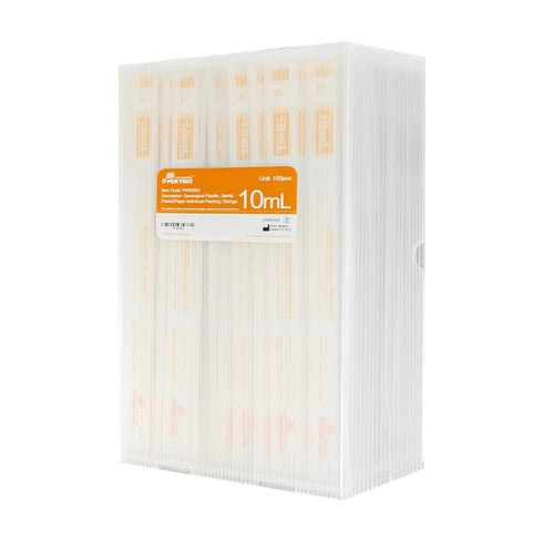 Polystyrene 10ml Serological Pipettes, Pack of 100 Individually Wrapped Sterile Plastic Graduated Pipettes