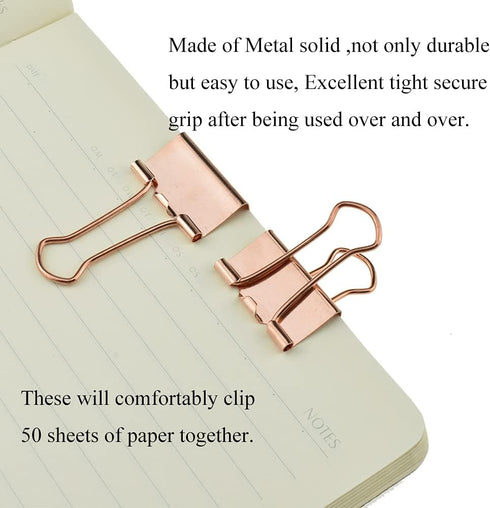 HAHIYO 25 Pack Binder Clips, Heavy Duty Paper Clamps with Sturdy Grip, Rose Gold Metal Finish for Home Office
