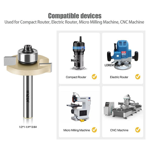 JGZUI Set,1/4" 13/64" 3/8" Slot Cutter Router Bit, ''T'' Type Bit with Bearing, Slot Router Bit Shank,Cutting Height