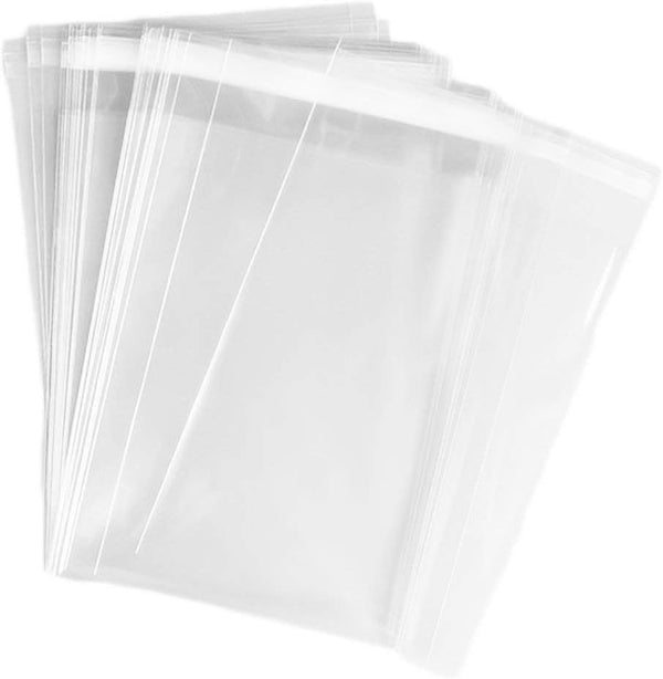 WISH HALLY WOOD 200pcs 5x5inch 2.5 mil Clear Resealable Adhesive Cello Treat Bags, Self Sealing OPP Plastic