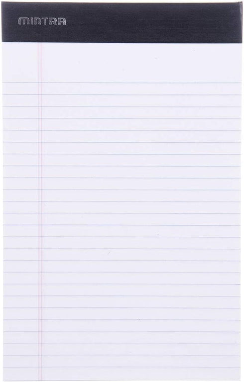 Mintra Office Legal Pads - ((BASIC WHITE 6pk, 5in x 8in, NARROW RULED)) - 50 Sheets per Notepad, Micro perforated Writing Pad, Notebook Paper for School, College, Office, Business by Mintra Office