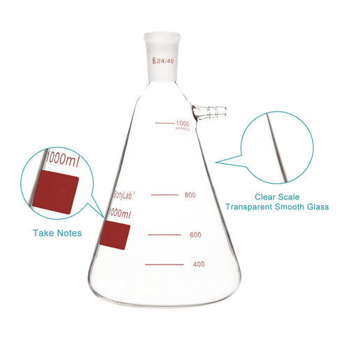 StonyLab 1000ml Filtering Flask, Heavy Wall Borosilicate Glass, 24/40 Standard Taper Outer Joint, Bolt Neck