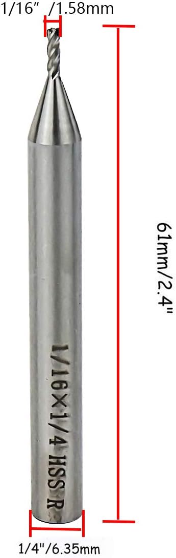 End Mill Cutter, 1/16" Cutting Dia, 1/4" Shank Dia, 4 Flutes End Mill Drill Bit - 5pcs