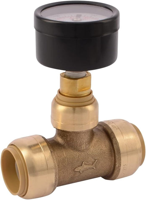 SharkBite 3/4 Inch Pressure Gauge Tee, Push to Connect Brass Plumbing Fitting