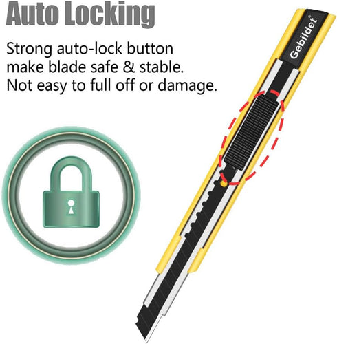 5pcs Right and Left Hand Self-Lock Cutter Knife/Black 9mm Snap Off Blades /60 Blace Knife/Utility Knife/Graphic Knife (Yellow Holder)