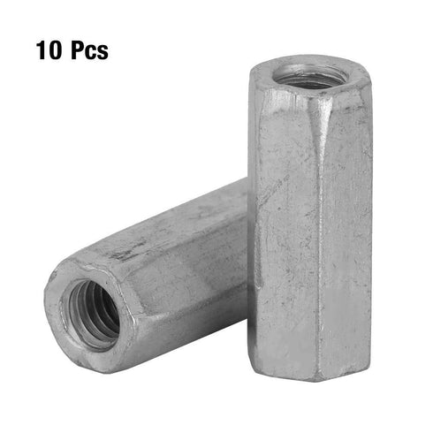 10pcs M6 Long Nut Hex Coupling Nut, Female Thread Straight Fitting, Zinc Plated for Ship (M6*25mm)