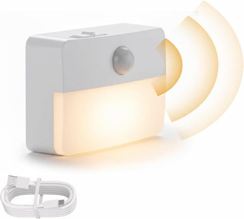Motion Sensor Night Light Indoor, Rechargeable LED Stair Lights, Warm White Stick-On