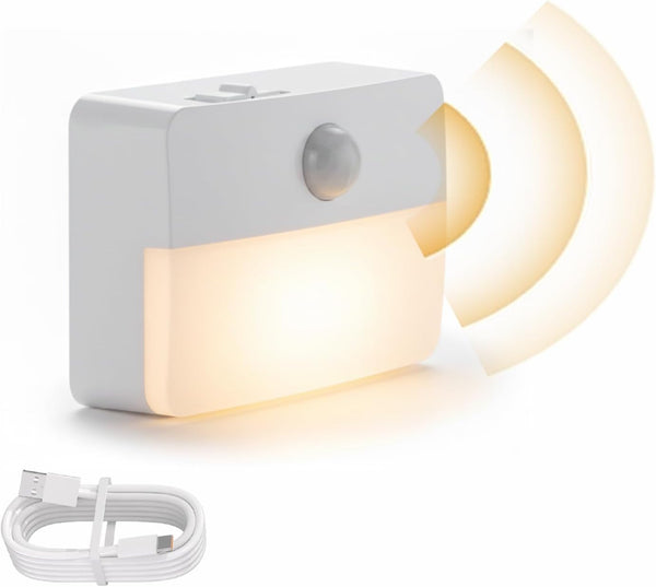 Motion Sensor Night Light Indoor, Rechargeable LED Stair Lights, Warm White Stick-On