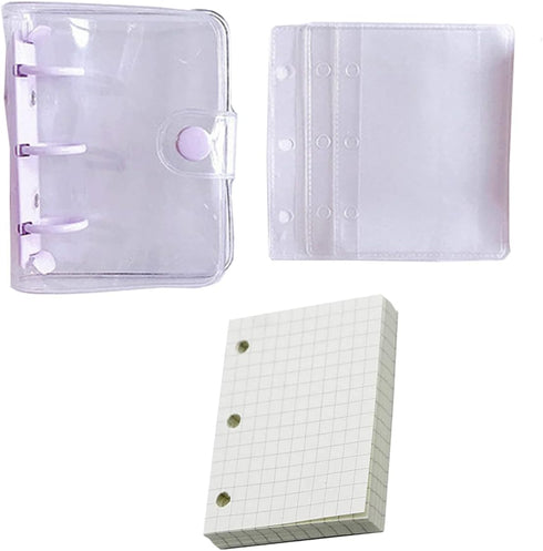 Mini Transparent 3-Ring Binder Covers - Clear PVC Notebook Loose Leaf Binder Protector (Purple, 1 Pack)