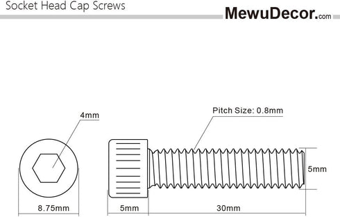 M5-0.8 x 30mm Socket Head Cap Screws, 304 Stainless Steel 18-8, Full Thread, Bright Finish, 40 PCS