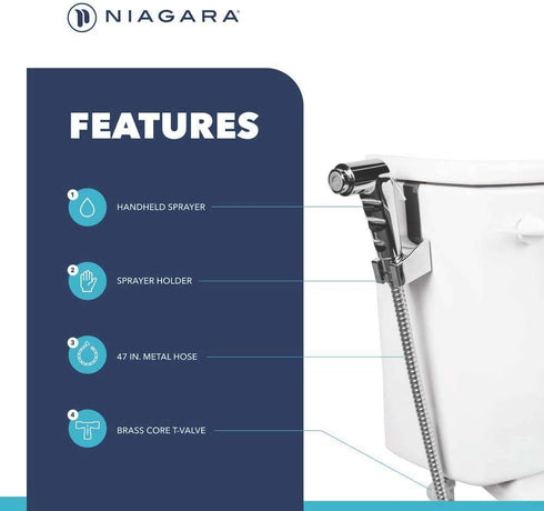 Niagara Luxury Handheld Bidet Sprayer Adjustable Water Pressure for New and Existing Toilets, Mounted to Wall