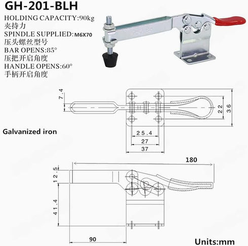 4Pcs Toggle Clamps, Longer and Heightened GH-201-BLH Toggle Clamp