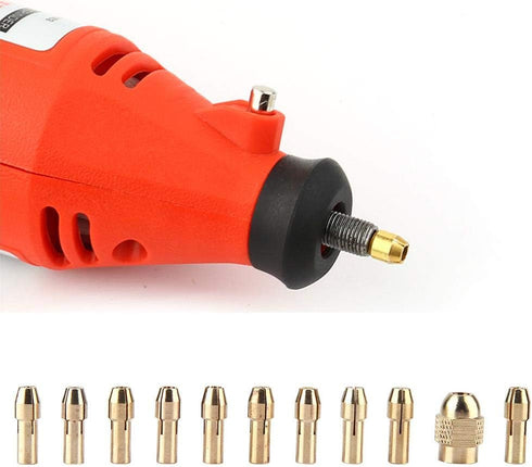 Drill Collet Set, 11pcs 4-jaw Copper Drill Chuck for Mini Electric Power Drill, 0.5-3.2mm