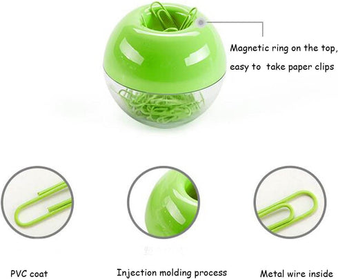 Magnetic Paper Clip Holder,Lime Green holder Paper Clips 100pcs 28mm(1.1") Cute Office Supplies for Desk Organizer by Supfoxer