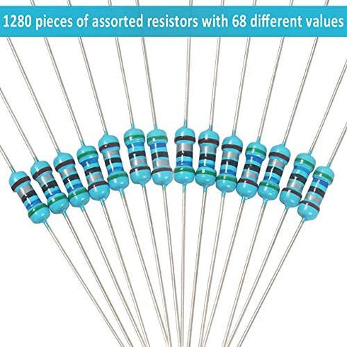 Aniann 1280 Pieces Resistor Kit - 64 Values 1% Assorted Resistors 1 Ohm-10M Ohm for DIY Projects