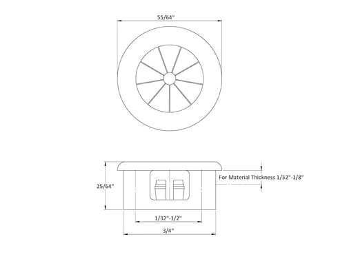 Pkg of 6 White Nylon Expandable Grommet Plug - Inside Diam 1/2", Fits Hole Size 3/4", Panel Thickness 1/32"-1/8"