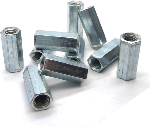 M8 x 1.25-Pitch Long Rod Metric Hex Coupling Nut, 28mm Length, 10 Pack, Zinc Plated