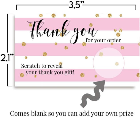 Pink Stripes Scratch & Win Customer Appreciation Package Inserts, 20 Single Sided Insert Cards with Scratch Off
