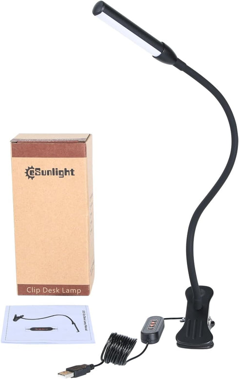 Clip on Reading Light, Clip Light with Warm & Daylight & White Light, 3 Colors, Eye-Care Clamp Lamp with 10 Modes
