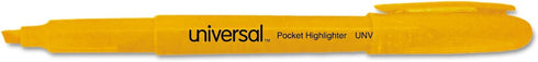 Universal Pocket Highlighters, Fluorescent Orange Ink, Chisel Tip, Orange Barrel, Dozen