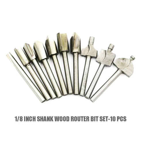 Router Bit Set 1/8 Inch Shank, 10 PCS Wood Carving Rotary Tools Bits for DIY Handcraft, Woodworking Carpentry Work