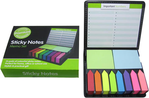 Cute Paper Boxed Self Sticky Notes Set, 2000 Pages Colorful Tape Flags, Arrow Flags, Memo Pads, 12 Colors with Holder