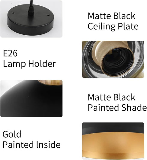 OFPSABAL Farmhouse Pendant Light, Black Matte Finish, Clear Glass Shade, Industrial Hanging Ceiling Light for Kitchen